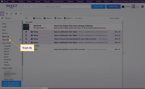 Obnovte ztracené nebo smazané e-maily v koši yahoo