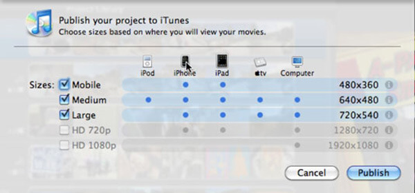 Eksporter iMovie iTunes