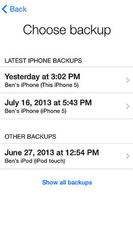 Velg iCloud Backup