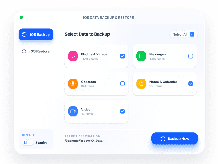 Cross Platform IOS Backup And Restore Screen