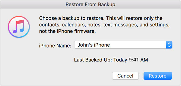 Przywróć iPhone'a z iTunes Backup