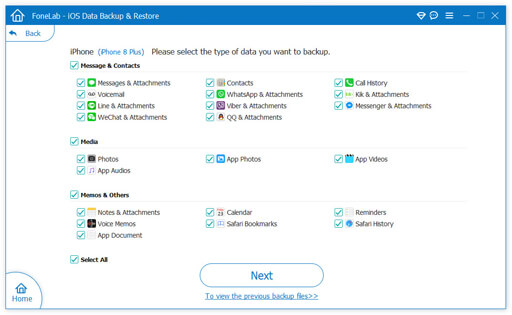 Välj Data Backup