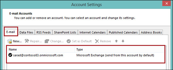 Outlook Exchange Hesabını Kontrol Edin