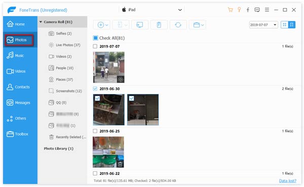 Choose photos from iPad