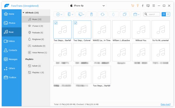 Velg Musikk for å overføre til datamaskin