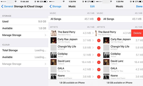 Odstranění hudby z úložiště iPhone