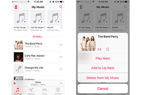 Elimina brani dall'app per iPhone Music