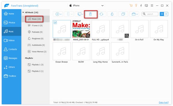 Hogyan lehet törölni a dalokat az iPhone-ról a FoneTrans segítségével