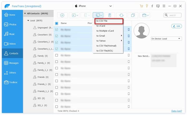 Export contacts to csv