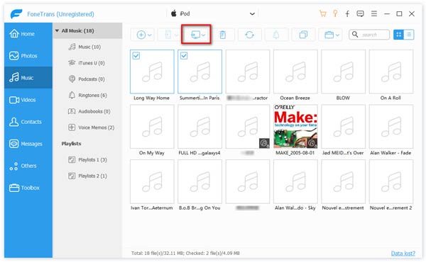Export iPod touch songs to PC