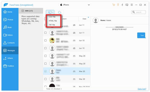 Fonetrans Export iphone Zprávy