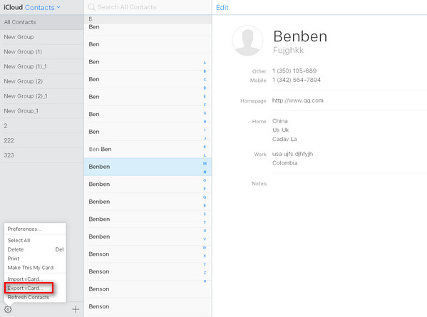 View iCloud contacts