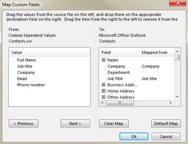 Importujte kontakty CSV do aplikace Outlook