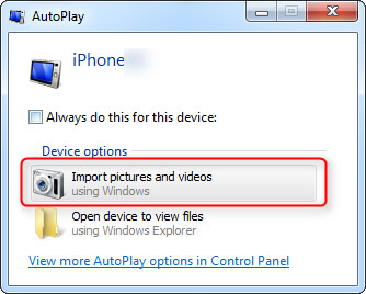 Importer bilder fra iPhone til PC direkte på Windows 7