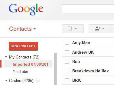 Εισαγόμενες επαφές στο Gmail