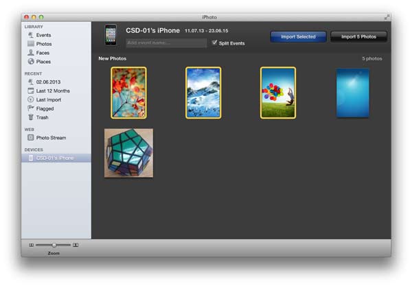 Overfør fotos fra iPhone til Mac med iPhoto