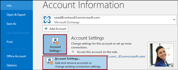 Impostazioni dell'account di Outlook