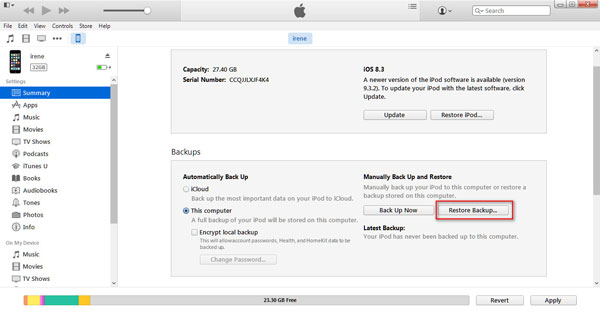 Restore iPhone from iTumes