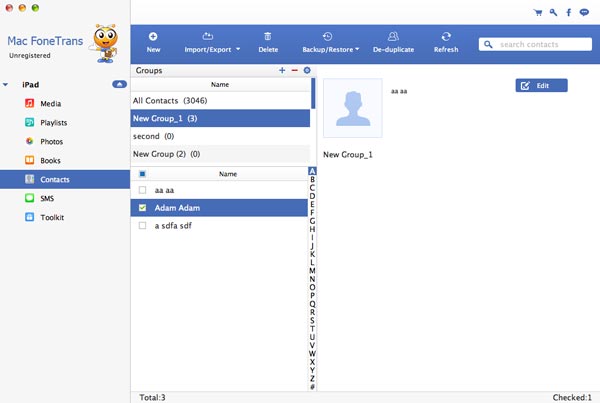 Select contacts with iPad Mac Transfer
