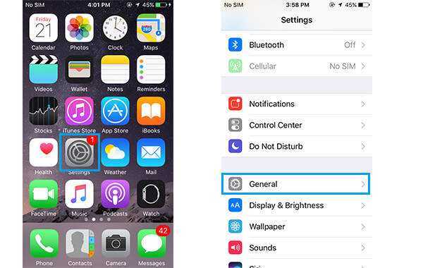 Settings app on iOS