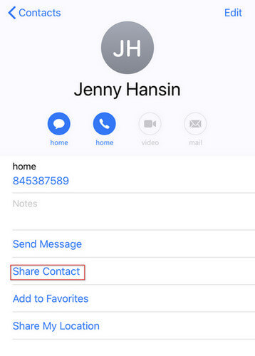 Share contacts to another iPhone