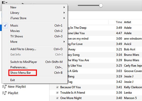 Show Menu Bar of iTunes