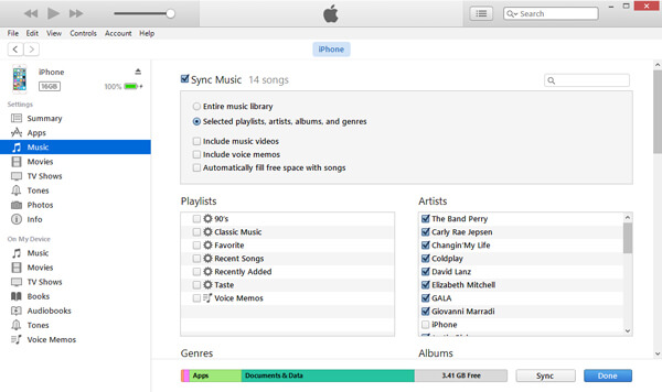 Sincronizza iTunes Music selezionato per eliminare brani dall'iPhone