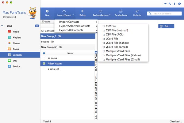 Transfer contacts from iPad to Mac