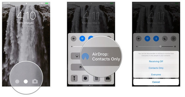 Zapněte AirDrop na cílovém iPhone
