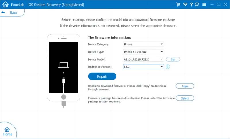 Click the Repair to Set