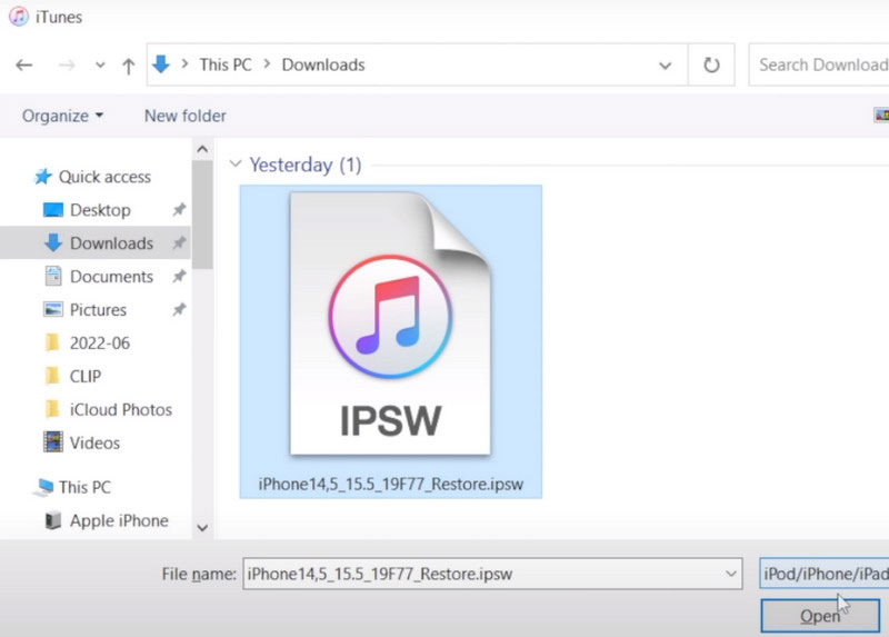 Keresse meg az IPSW fájlt