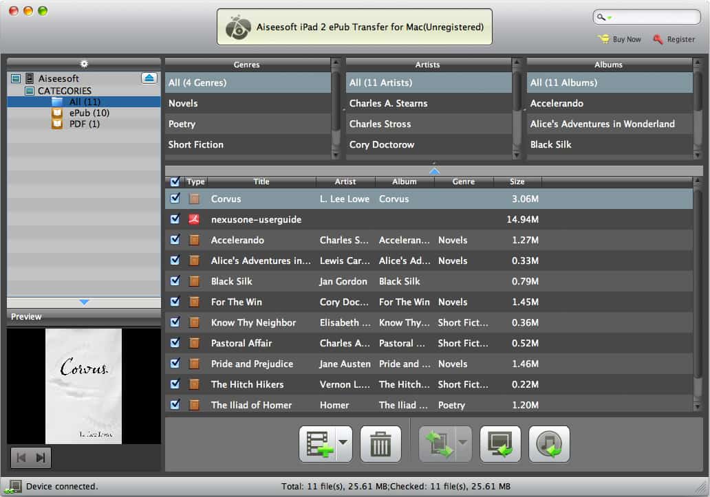 Aiseesoft iPad 2 ePub Transfer for Mac software