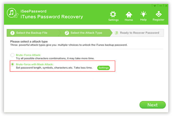 Выберите режим резервного копирования пароля iPhone