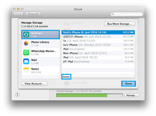 Удалить резервную копию iCloud на Mac