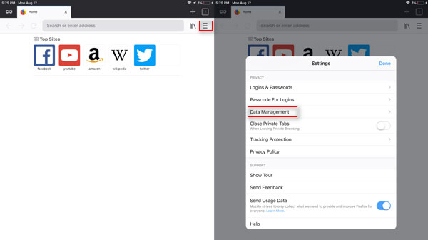 Apri le impostazioni di Firefox su iPad