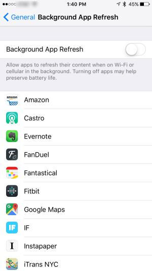 turn off background App refresh