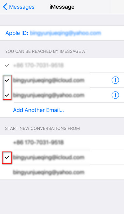 Ελέγξτε το iMessage Email