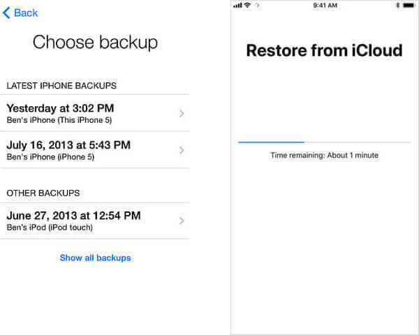 Zvolte iCloud Backup pro zotavení textových zpráv iPhone