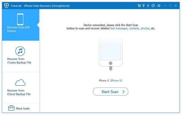 Připojte zařízení iOS ke spuštění skenování a obnovení vybraných iMessages