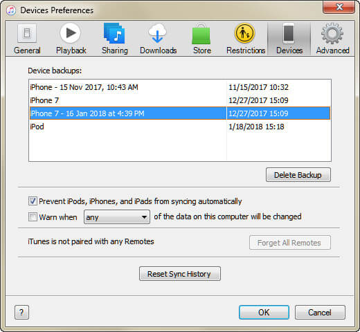 Delete iPhone Backup with iTunes