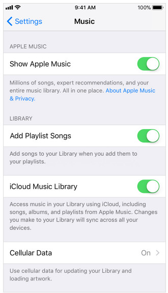 Az iCloud Music Library engedélyezése