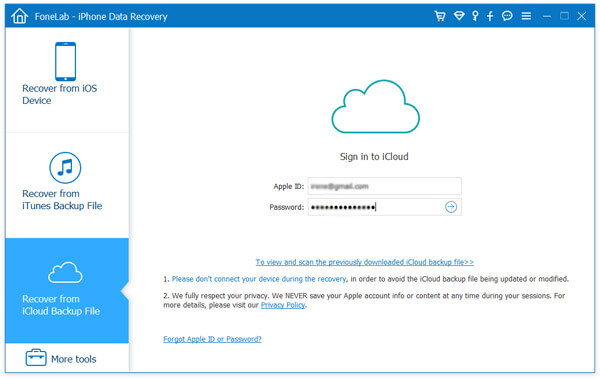 Inserisci il numero dell'account iCloud e la password