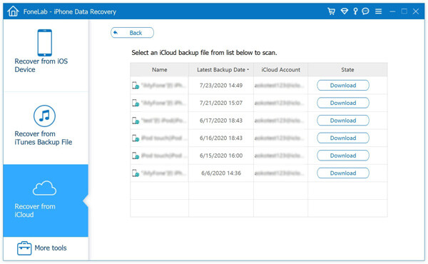 Select iPhone data from iCloud