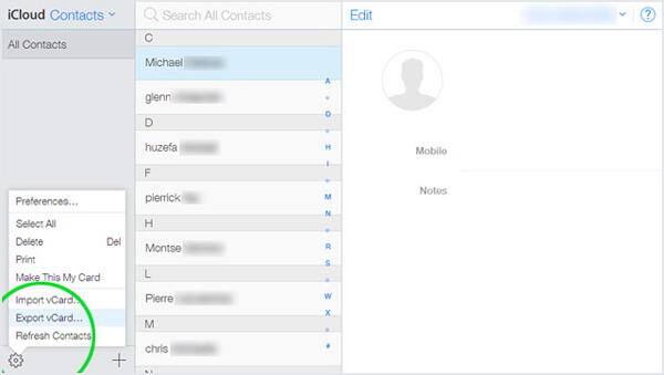 Export iCloud Contacten