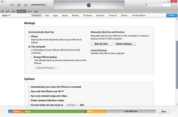 Restore photos iPhone from iTunes