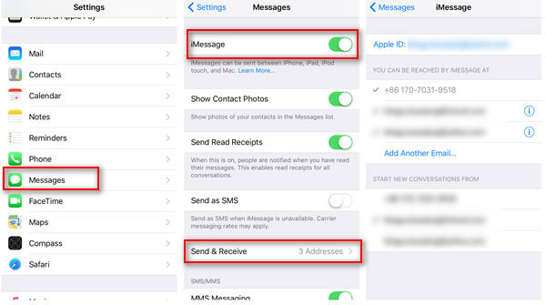 Receive and Send iMessages Settings