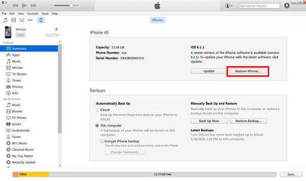 Obnovte iPhone z iTunes