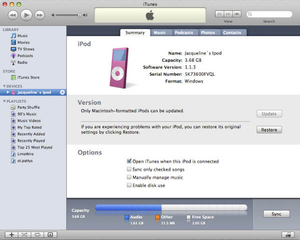 使用iTunes重置iPod
