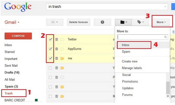 Retrieve Deleted Mails from Trash Bin