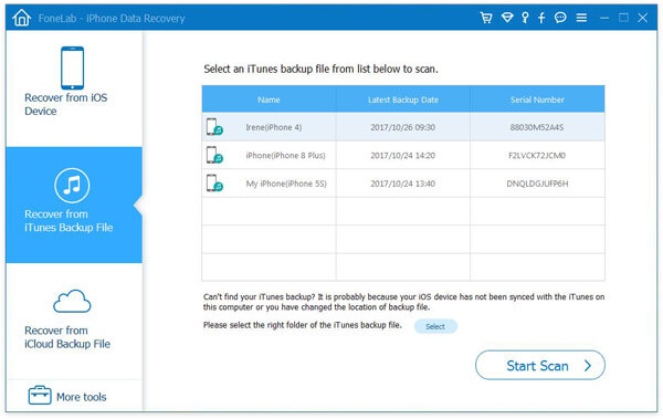 Scan iTunes backup file